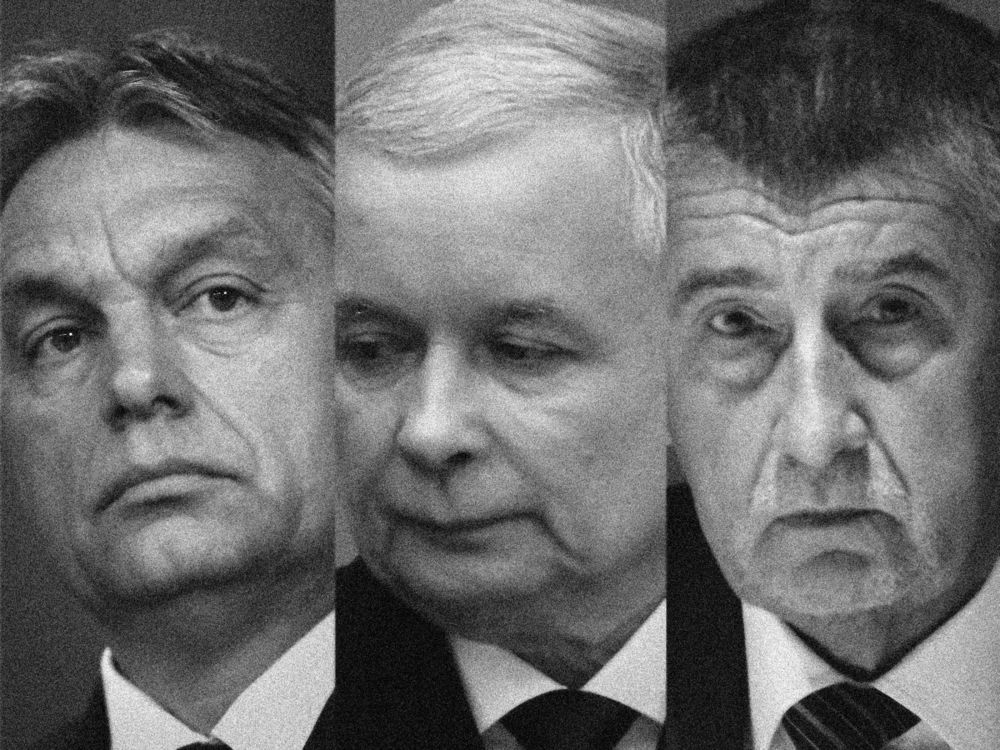 A vezető képen balról jobbra Orbán Viktor magyar miniszterelnököt, Jarosław Kaczyński a Pis lengyel korménypárt elnökét és Andrej Babiš cseh miniszterelnököt látják. A kép forrása: Bloomberg, montázs.