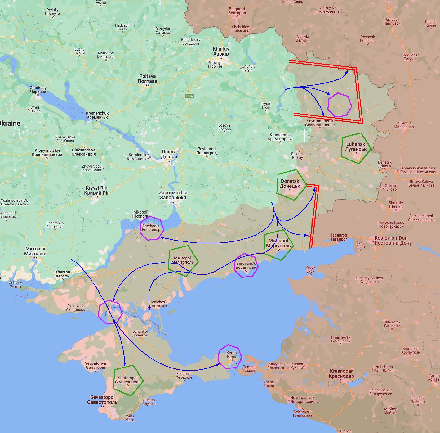 5-ös ábra: Prioritások és kiemelt célpontok az oroszok által megszállt ukrán területeken. 